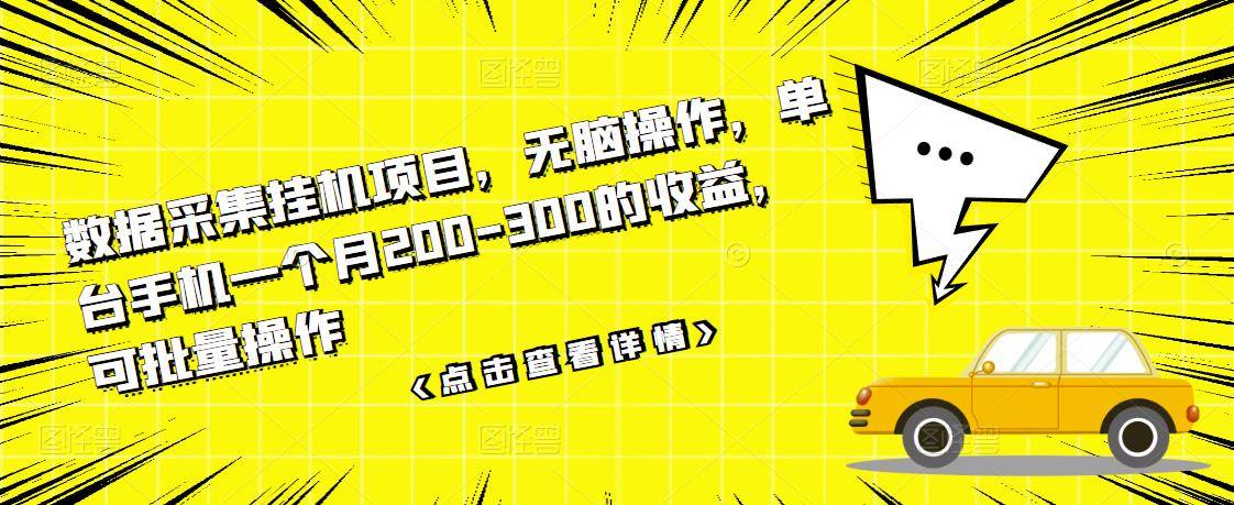 数据采集自动运行项目，无脑操作，单台手机一个月200-300的收益，可批量操作