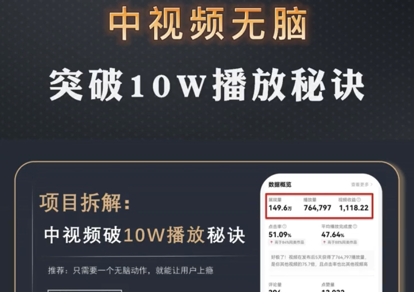 中视频破10万播放秘诀，只需一个无脑动作