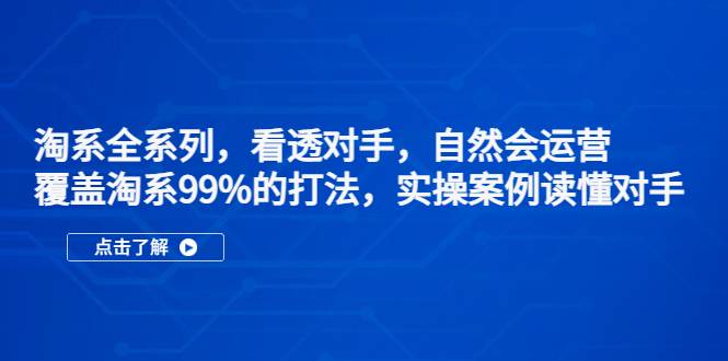 淘系全系列，看透对手，自然会运营，覆盖淘系99%·打法，实操案例读懂对手