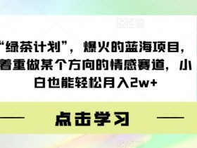 “绿茶计划”，爆火的蓝海项目，着重做某个方向的情感赛道，小白也能轻松月入2w+【揭秘】