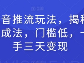 全新抖音推流玩法，揭秘百万网红速成法，门槛低，一天上手三天变现