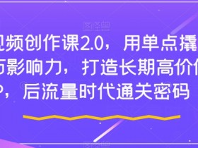 短视频创作课2.0，用单点撬动千万影响力，打造长期高价值IP，后流量时代通关密码