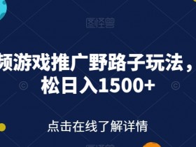 快手视频游戏推广野路子玩法，轻轻松松日入1500+【揭秘】