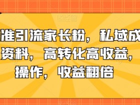 抖音精准引流家长粉，私域成交中学学习资料，高转化高收益，矩阵操作，收益翻倍【揭秘】