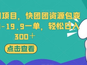 独家冷门项目，快团团资源包变现，9.9-19.9一单，轻松日入300＋【揭秘】