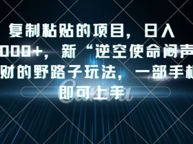 复制粘贴的项目，日入4000+，新“逆空使命“闷声发财的野路子玩法，一部手机即可上手