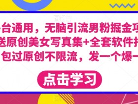 全平台通用，无脑引流男粉掘金项目+送原创美女写真集+全套软件打包，包过原创不限流，发一个爆一个【揭秘】