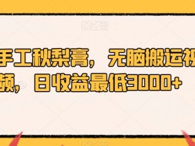 卖手工秋梨膏，无脑搬运视频，日收益最低3000+【揭秘】