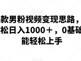 全新爆款男粉视频变现思路，简单粗暴，轻松日入1000＋，0基础小白也能轻松上手
