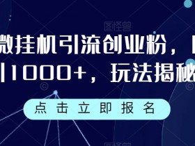 企微自动运行引流创业粉，日引1000+，玩法揭秘
