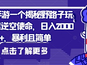 抖音手游一个揭秘野路子玩法，靠逆空使命，日入2000+，暴利且简单【揭秘】