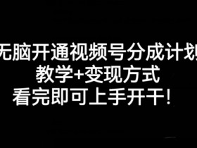 无脑开通视频号分成计划，教学+变现方式，看完即可上手开干!