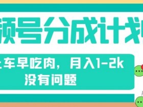 视频号分成计划，纯搬运不需要剪辑去重，早上车早吃肉，月入1-2k没有问题