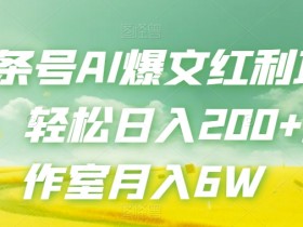 头条号AI爆文红利项目，轻松日入200+工作室月入6W