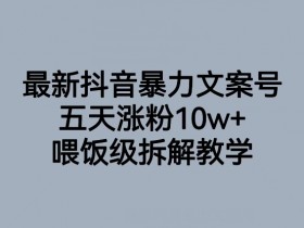 最新抖音暴力文案号，五天涨粉10w+，喂饭级拆解教学