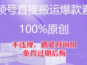 视频号直接搬运爆款素材，100%原创，不违规，抓紧时间用，免得过期后悔【揭秘】