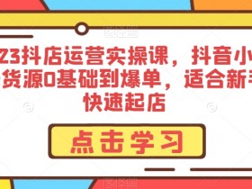2023抖店运营实操课，抖音小店无货源0基础到爆单，适合新手快速起店