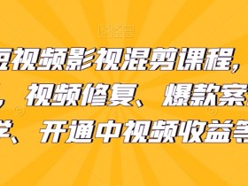 最新短视频影视混剪课程，含pr剪辑，视频修复、爆款案例教学、开通中视频收益等
