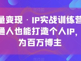 流量变现·IP实战训练营，普通人也能打造个人IP，成为百万博主