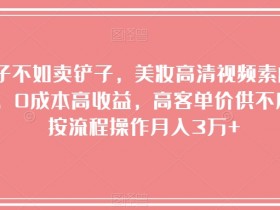 淘金子不如卖铲子，美妆高清视频素材暴利变现，0成本高收益，高客单价供不应求，按流程操作月入3万+【揭秘】