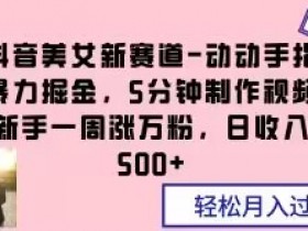 抖音美女新赛道-动动手指暴力掘金，5分钟制作视频，新手一周涨万粉，日收入500+【揭秘】