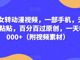 真人美女转动漫视频，一部手机，无脑搬运复制粘贴，百分百过原创，一天收益2000+（附视频素材）【揭秘】