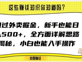 通过外卖掘金，新手也能日入500+，全方面详解思路揭秘，小白也能上手操作【揭秘】