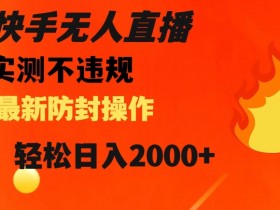 快手无人直播，不违规搭配最新的防封操作，轻松日入2000+【揭秘】