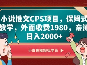 小说推文CPS项目，保姆式教学，外面收费1980，亲测日入2000+【揭秘】