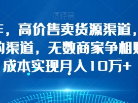 简单操作，高价售卖货源渠道，一条价值万金的渠道，无数商家争相购买，0成本实现月入10万+【揭秘】