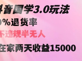 抖音国学玩法，两天收益1万5没有退货一个人在家轻松操作【揭秘】