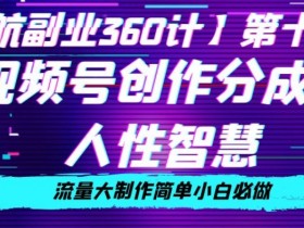 价值980的视频号创作分成之人性智慧，流量大制作简单小白必做【揭秘】