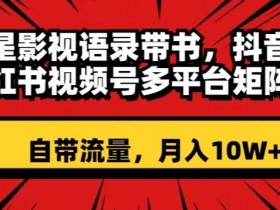 明星影视语录带书，抖音快手小红书视频号多平台矩阵操作，自带流量，月入10W+【揭秘】