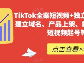 TikTok全案短视频+独立站，包括：建立域名、产品上架、能自主从0-1短视频起号等