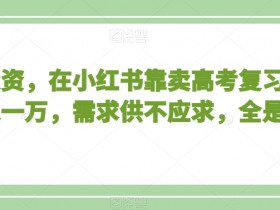 不用投资，在小红书靠卖高考复习资料，月入一万，需求供不应求，全是利润【揭秘】