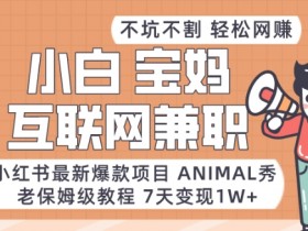 小红书最新爆款项目Animal秀，老保姆级教程，7天变现1w+【揭秘】