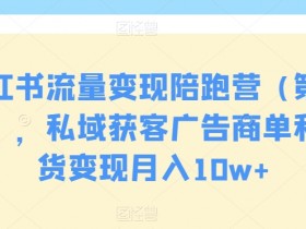 小红书流量变现陪跑营（第九期），私域获客广告商单和带货变现月入10w+
