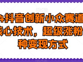2024抖音创新小众赛道上热门核心技术，超级涨粉，多种变现方式【揭秘】