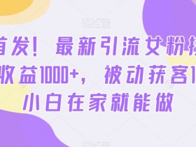 全网首发！最新引流女粉技术，单日收益1000+，被动获客100+，小白在家就能做【揭秘】