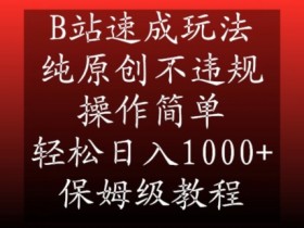 B站速成玩法，纯原创不违规，操作简单，轻松日入1000+，保姆级教程【揭秘】