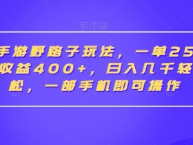 抖音手游野路子玩法，一单25，单视频收益400+，日入几千轻轻松松，一部手机即可操作【揭秘】