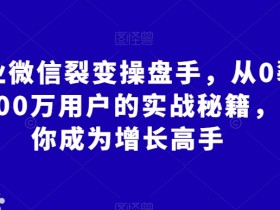 企业微信裂变操盘手，从0裂变100万用户的实战秘籍，让你成为增长高手