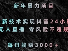 新年暴力项目，最新技术实现抖音24小时无人直播，零风险不违规，每日躺赚3000＋【揭秘】