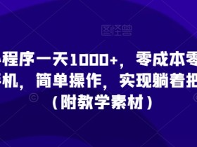 利用小程序一天1000+，零成本零投入，一部手机，简单操作，实现躺着把钱赚了（附教学素材）【揭秘】