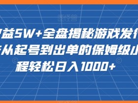 20赞收益5W+全盘揭秘游戏发行人全新玩法从起号到出单的保姆级小白教程轻松日入1000+【揭秘】