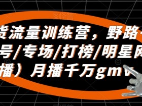 直播带货流量训练营，​野路子主播（起新号/专场/打榜/明星网红助播）月播千万gmv