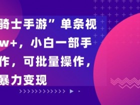 “飞吧龙骑士手游”单条视频变现1w+，小白一部手机无脑操作，可批量操作，暴力变现【揭秘】