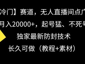 冷门赛道，无人直播间点广告，月入20000+，起号猛、不死号，独家最新防封技术【揭秘】