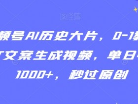 视频号AI历史大片，0-1教学GPT文案生成视频，单日收益1000+，秒过原创【揭秘】
