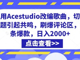 利用Acestudio改编歌曲，切入主题引起共鸣，刷爆评论区，条条爆款，日入2000+【揭秘】